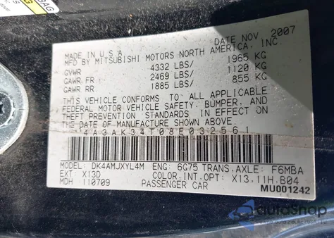 2008 Mitsubishi Eclipse Gt from USA, damaged, VIN 4A3AK34T08E032561